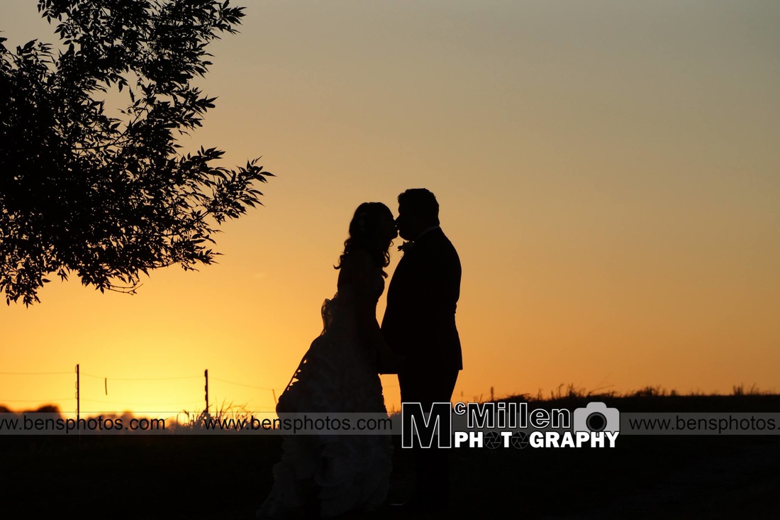 sunset bride and groom